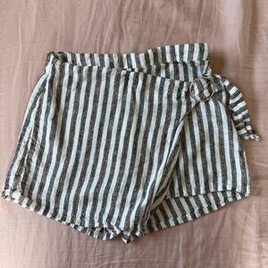 Love Tree High Waist Black and White Striped Wrap Shorts